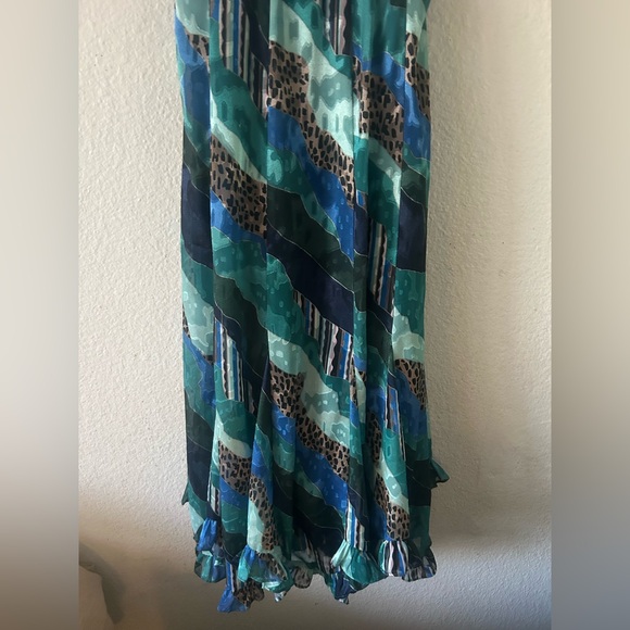 Hutch Womens 2 Blue Animal Print Maxi Ruffle Strap Patchwork Dress Fairy - Picture 10 of 15